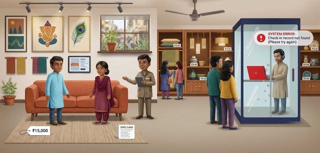 Showroom visitor check-in without a digital record