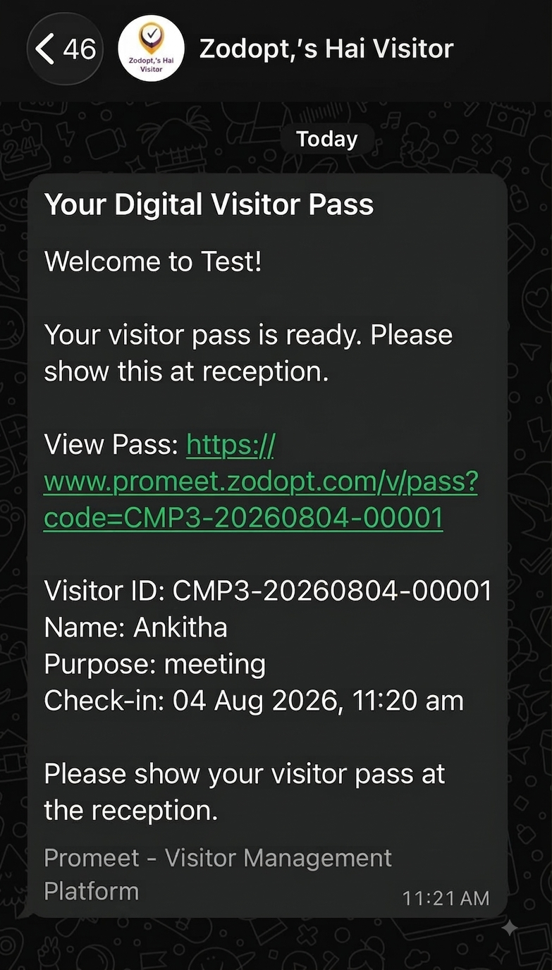 Hai Visitor WhatsApp notification screen